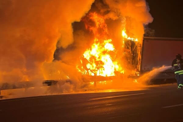 Two tractor-trailer trucks destroyed by fire in Maine Turnpike crash in Saco